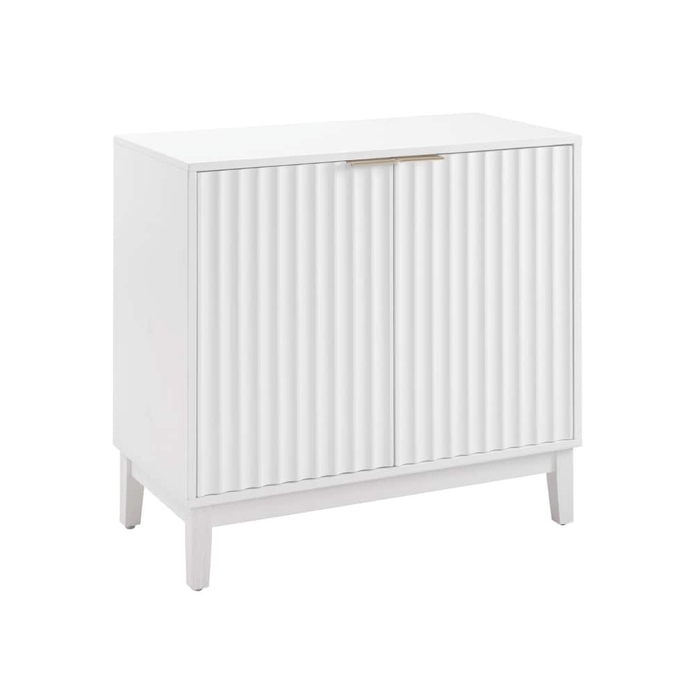 Bedroom Fluted Wood Nightstand, Accent Cabinet with Brass Handles, Storage Cabinet Buffet with Shelf