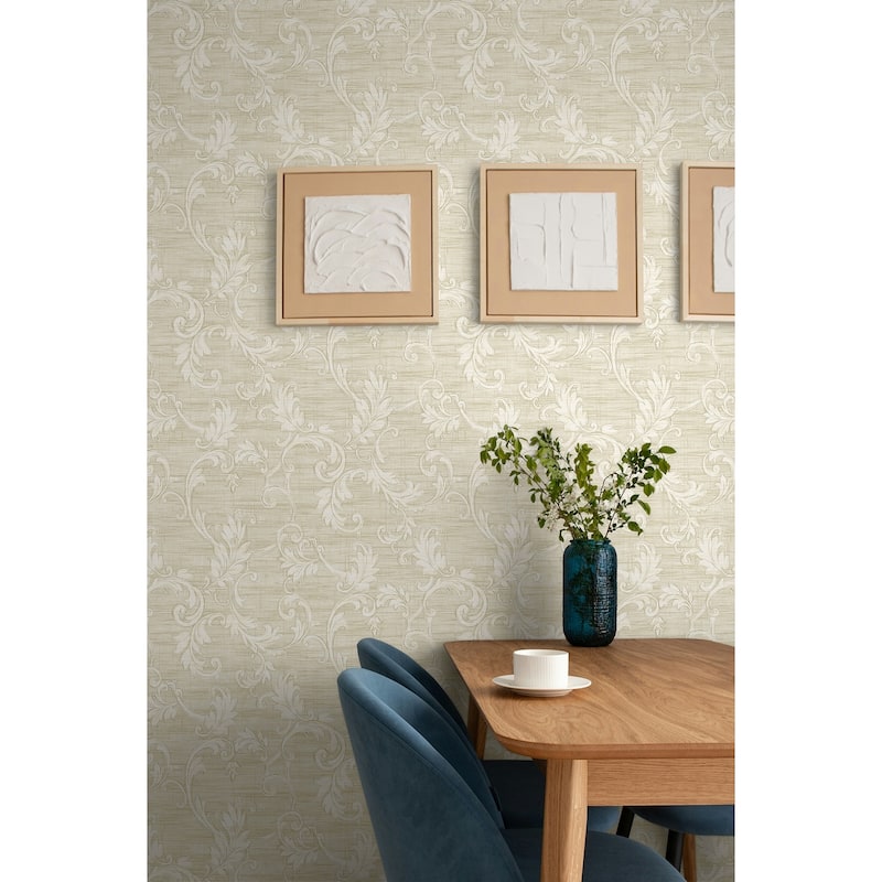 Seabrook Designs Darlene Leaf Scroll Unpasted Wallpaper