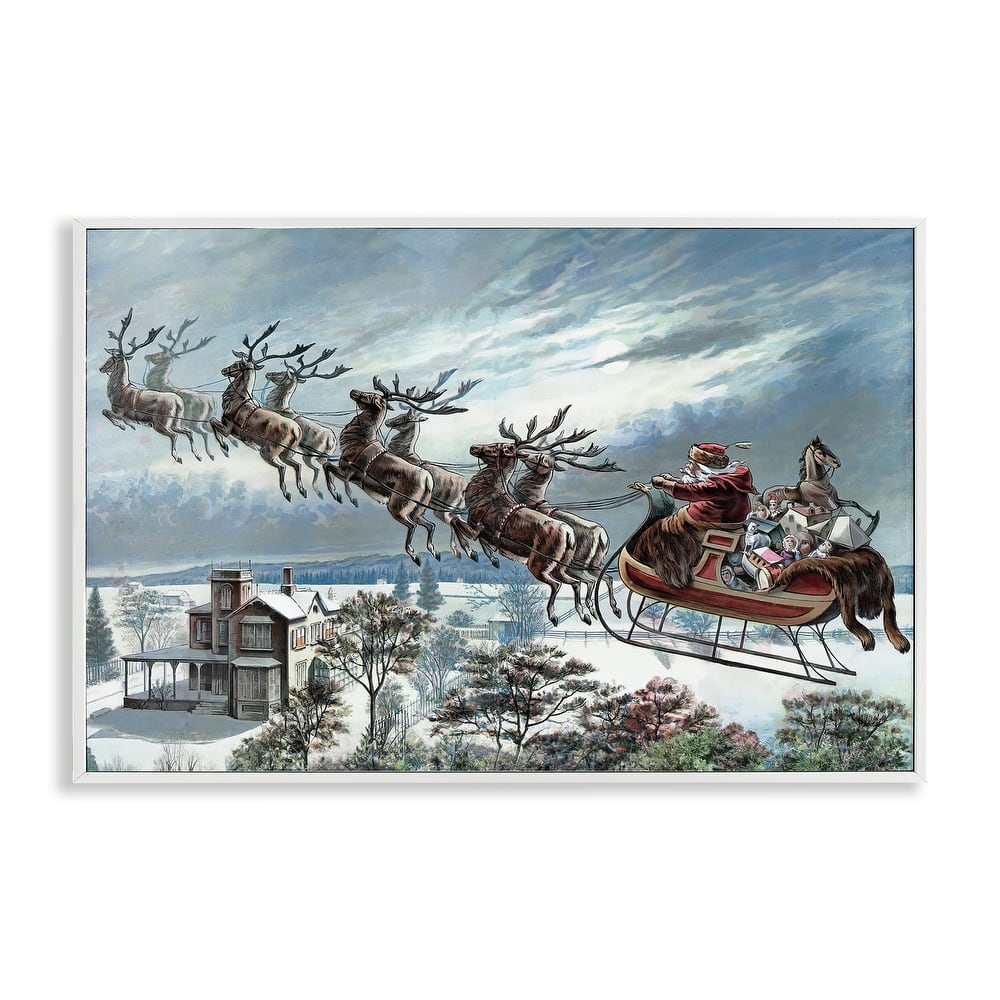 Stupell Santa's Sleigh over Town Framed Giclee Art Design By Arlington Prints