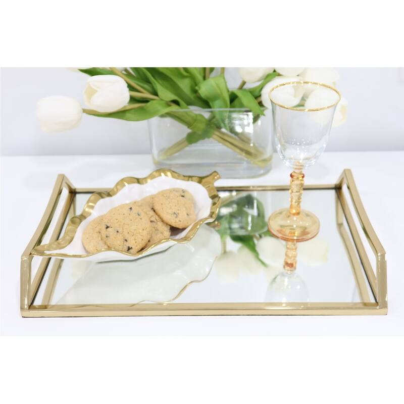 Alice Pazkus 11"L Gold White Porcelain Leaf Shaped Dish