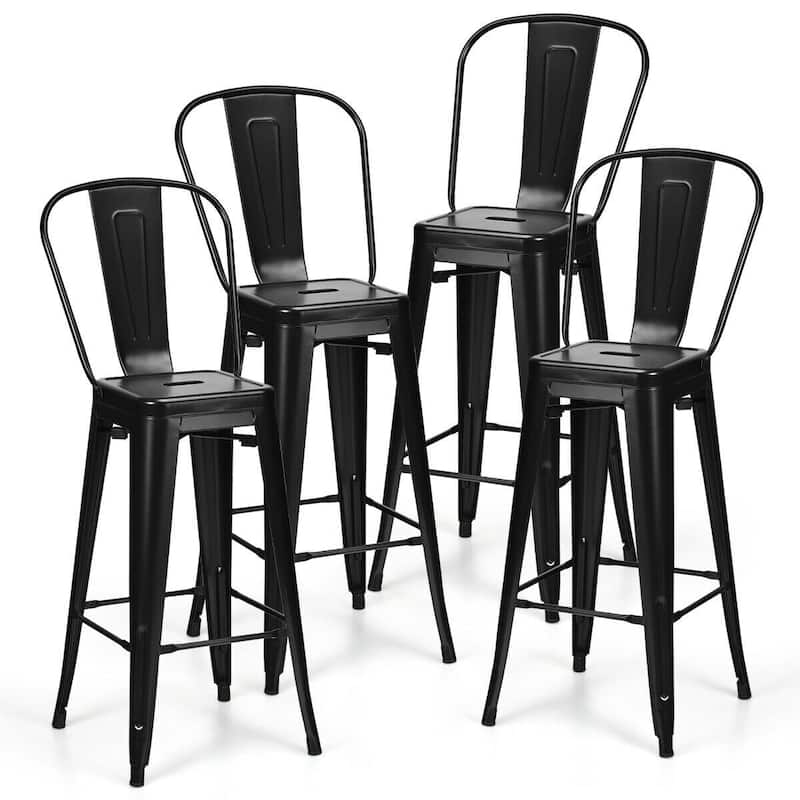 30" Height Set of 4 High Back Metal Industrial Bar Stools - 17" x 17" x 46" (L x W x H)