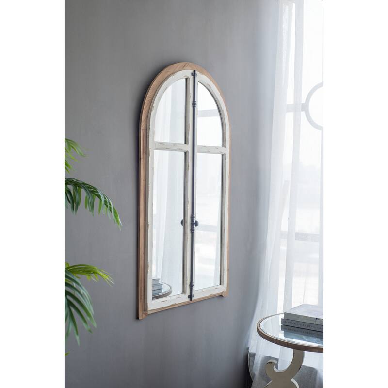 27.5" x 3" x 48" Arch Wood Wall Mirror - Brown Antique White