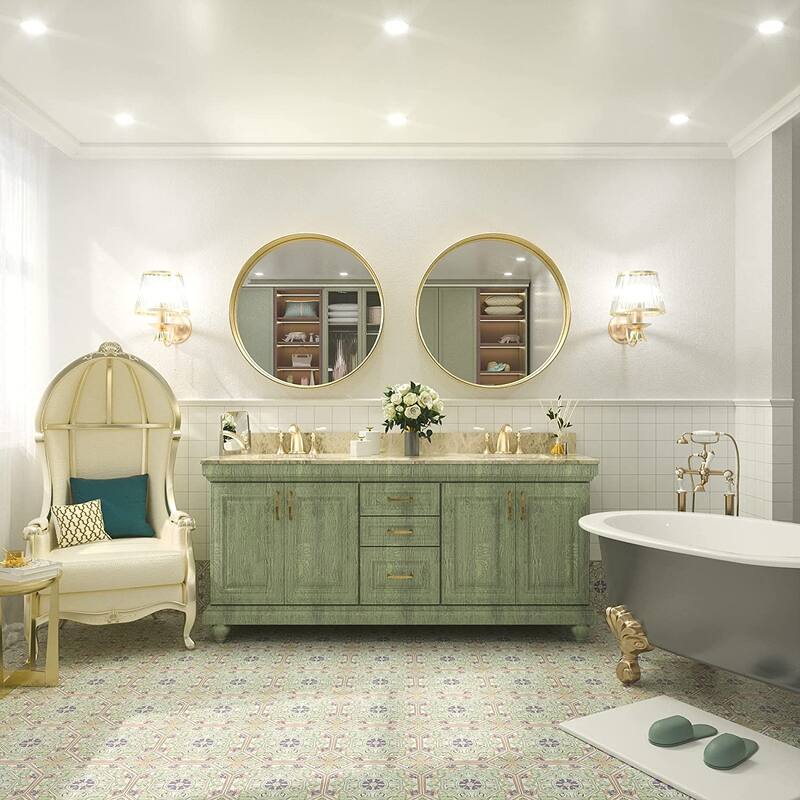 TETOTE Round Metal Frame Mirror Wall Mounted Bathroom Vanity Mirror