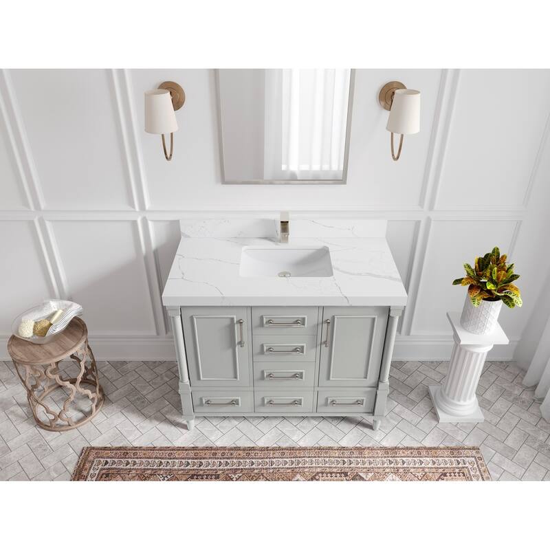Willow Collections 42 in. W x 22 in. D Aberdeen Single Bowl Sink Bathroom Vanity with Countertop - 2" Calacatta Laza - Coventry Gray