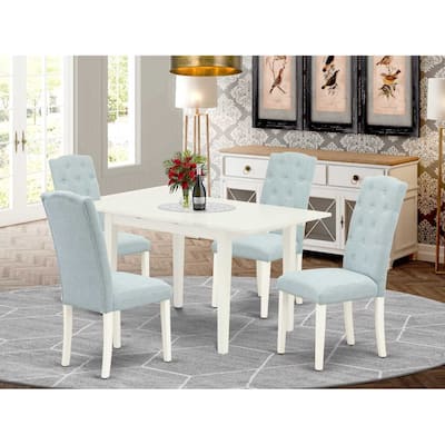 HomeStock 5-Pc Linen White Finish Solid Wood Top - Rectangular Button Tufted Upholstered Dining Room Set - Seats 4