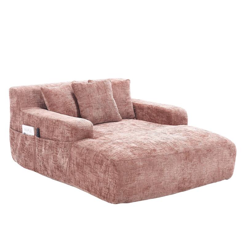 Modern Chenille Lazy Sofa Chaise Lounge Armchair Sofa Bed with 3 Pillows for Living Room Bedroom