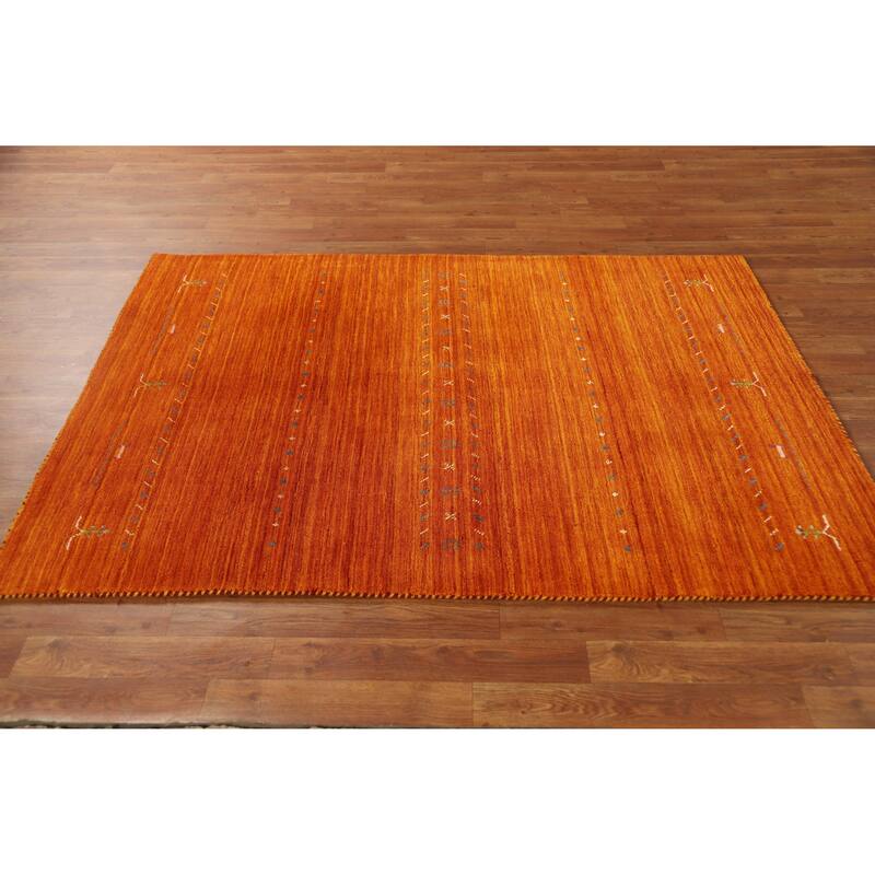 Hand Knotted Oriental 100% Wool Carpet Tribal Tribal Oranges & Rust Gabbeh Area Rug - 5' 10'' X 4' 0''