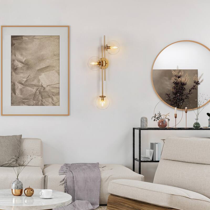 Modern Gold 3-Light Bathroom Vanity Lights Globe Glass Wall Sconces - 30'' L x 5.5'' W x 12'' H