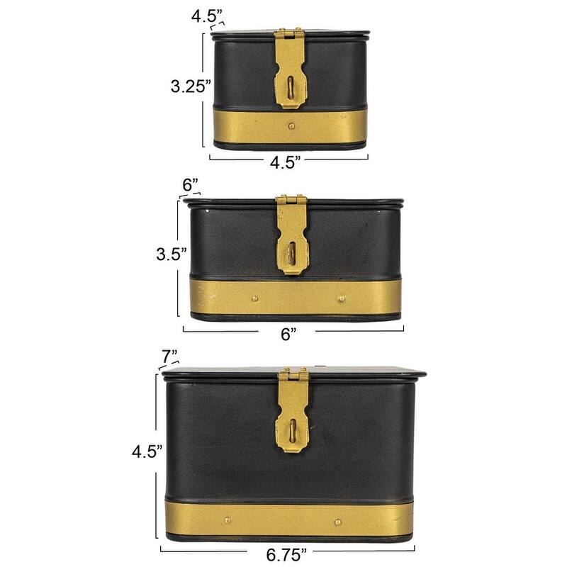 Decorative Metal Boxes with Lid, Set of 3