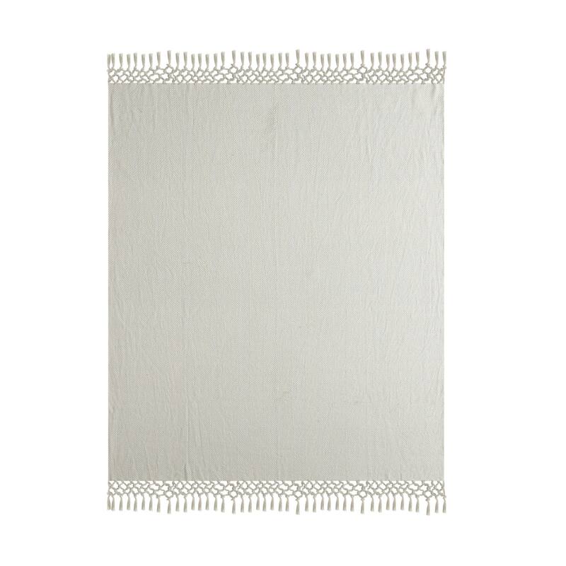50" X 60" Gray Woven Cotton Herringbone Throw Blanket with Tassels