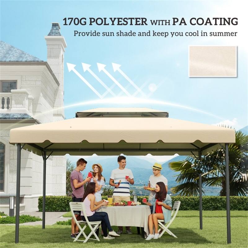 Cream White Replacement Canopy for Outsunny Gazebo Two Tier Polyester Roof with Eight Drainage Holes - 10' L x 10' W x 7.2' H