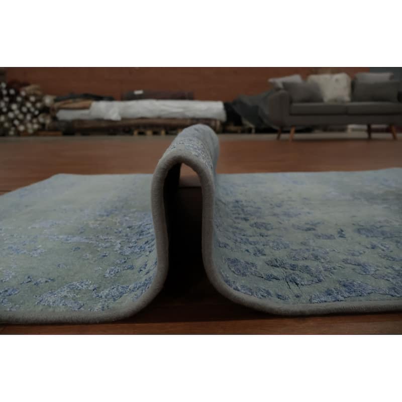 Hand Knotted Oriental Silk Carpet Modern Abstract Navy Blue & Blues Modern Area Rug - 5' 7'' X 3' 4''