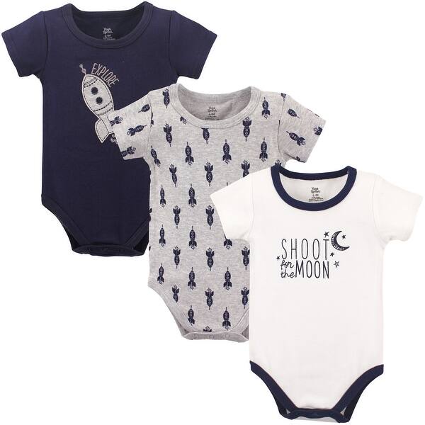 slide 1 of 1, Yoga Sprout Baby Boy Cotton Bodysuits 3pk, Moon 0-3 Months - Moon 3-Pack