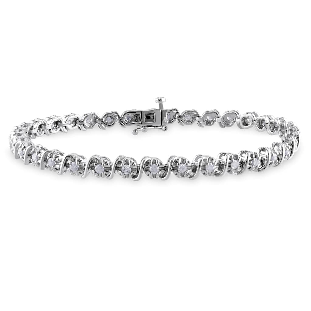 Miadora Sterling Silver 1ct TDW Diamond Tennis Bracelet - Sterling Silver - Sterling Silver