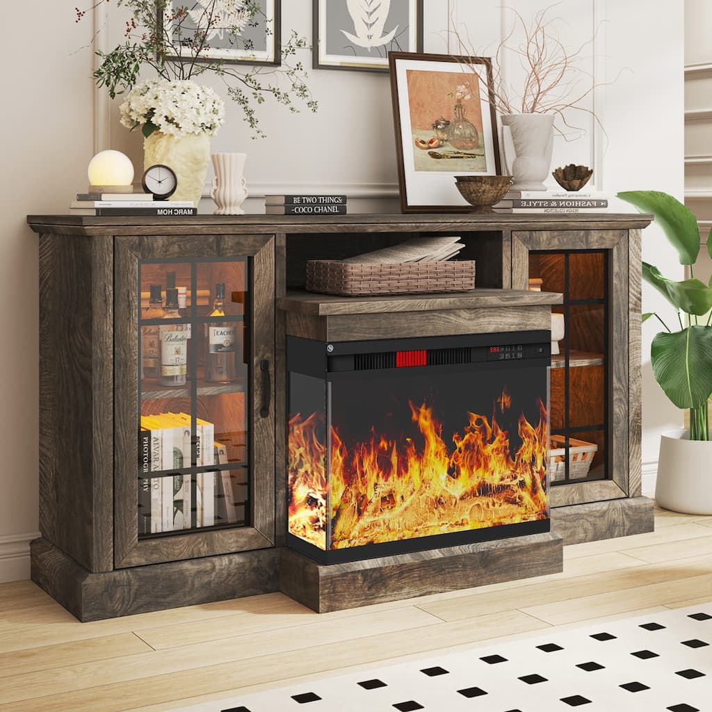 59''Fireplace TV Stand with 3-Sided Glass Electric Fireplace