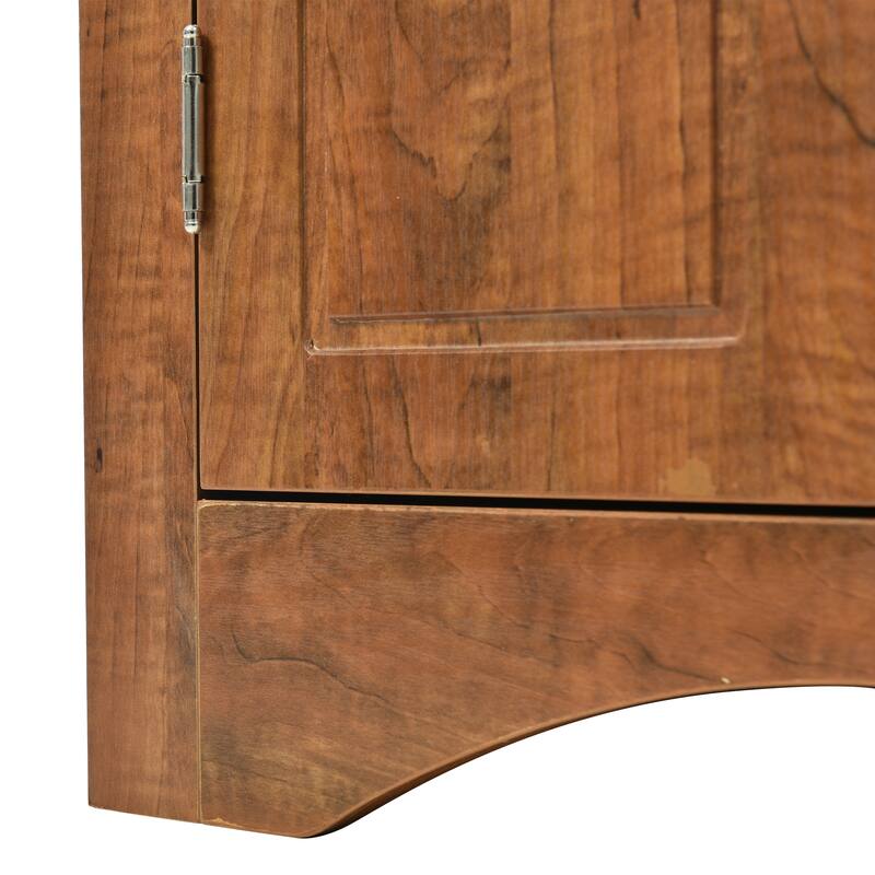 Triangle Corner Storage Cabinet, Freestanding Floor Cabinet, Double Door Bathroom Cabinet with 2 Tier Adjustable Shelves