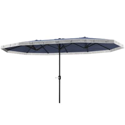 Large 15ft Outdoor Double-Sided Umbrella with UPF30+ Shade and Steel Pole Decorative Fringe
