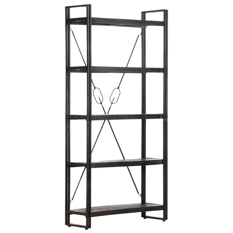 vidaXL 5-Tier Bookcase Black 35.4"x11.8"x70.9" Solid Mango Wood