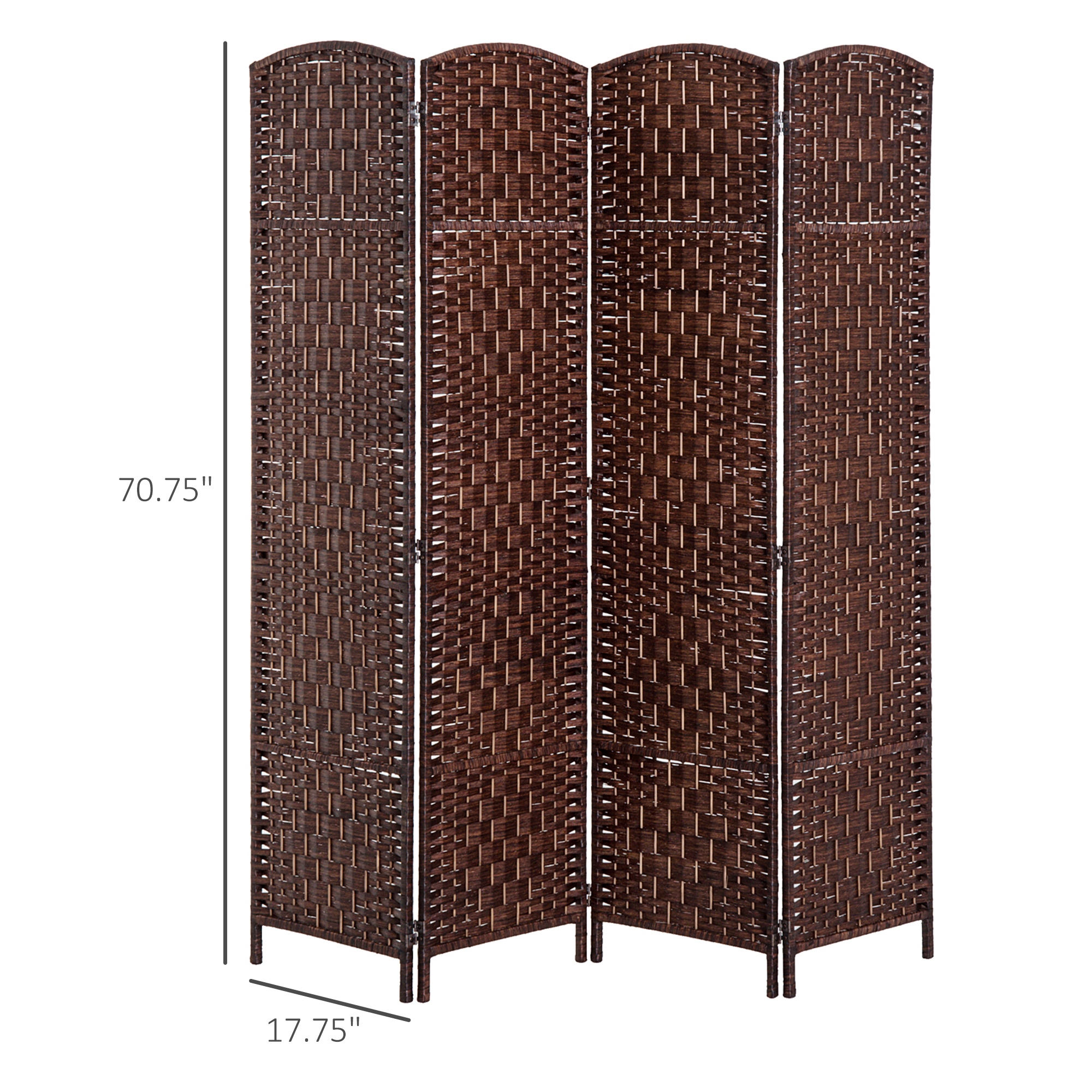 HomCom 6' Tall Wicker Weave Four Panel Room Divider Privacy Screen - Chestnut Brown