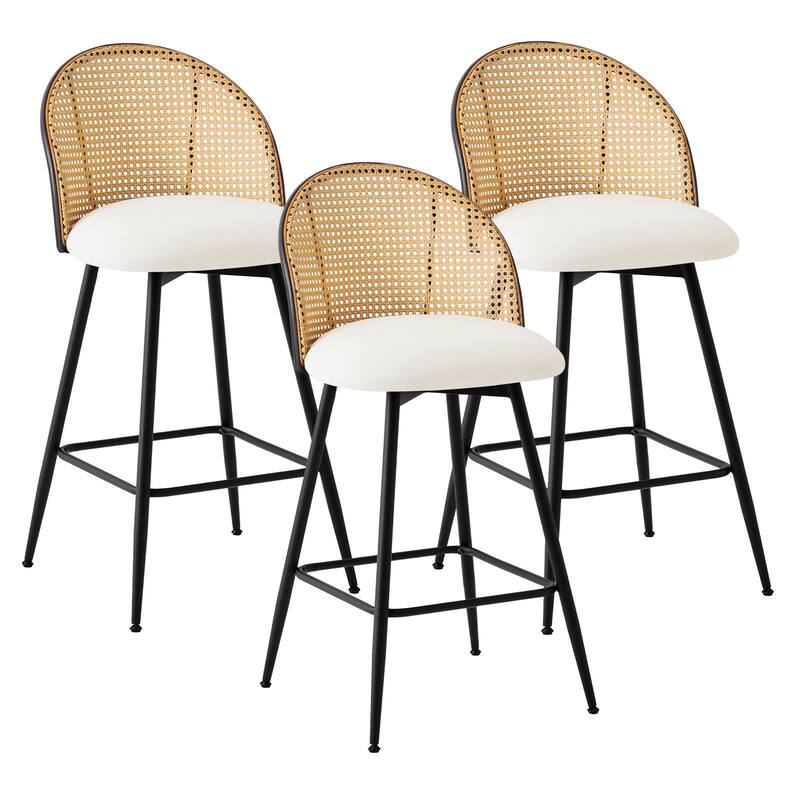 Upholstered Swivel Counter/ Bar Stools with Rattan Back