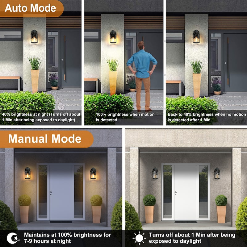 2 Pack Modern Outdoor Wall Lights Motion Sensor Wall Sconce Lights Black Exterior Lighting - D4" X H 10.5"