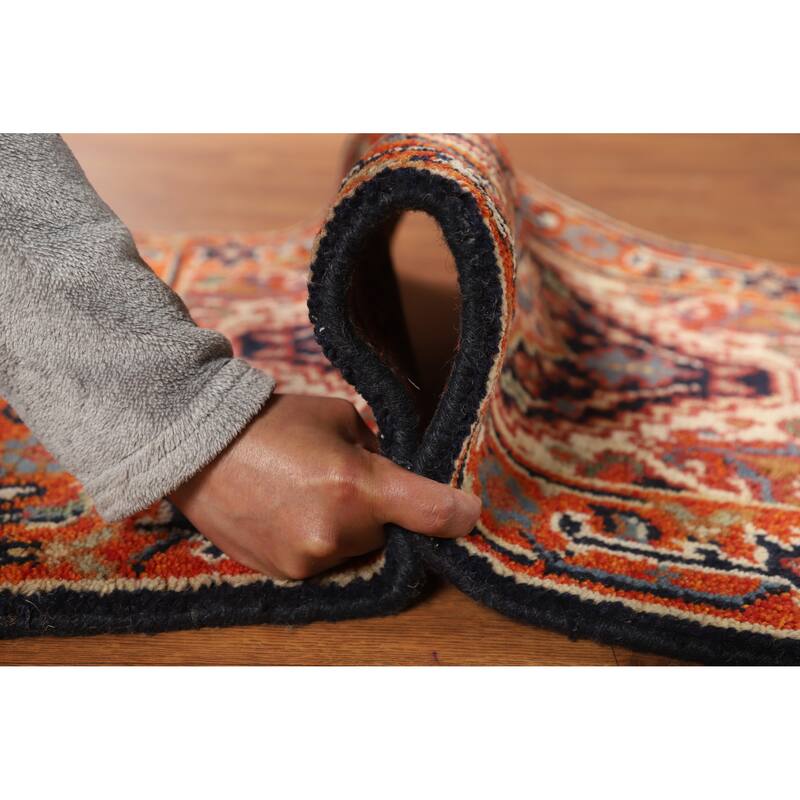 Hand Knotted Oriental 100% Wool Carpet Traditional Medallion Navy Blue & Blues Heriz (serapi) Area Rug - 3' 0'' X 2' 0''