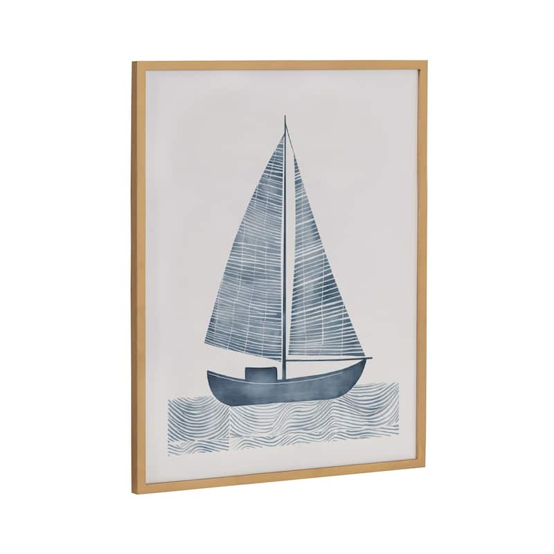Kate and Laurel Gallery Nautical Blue Sailboat Print - 16x20 - Gold