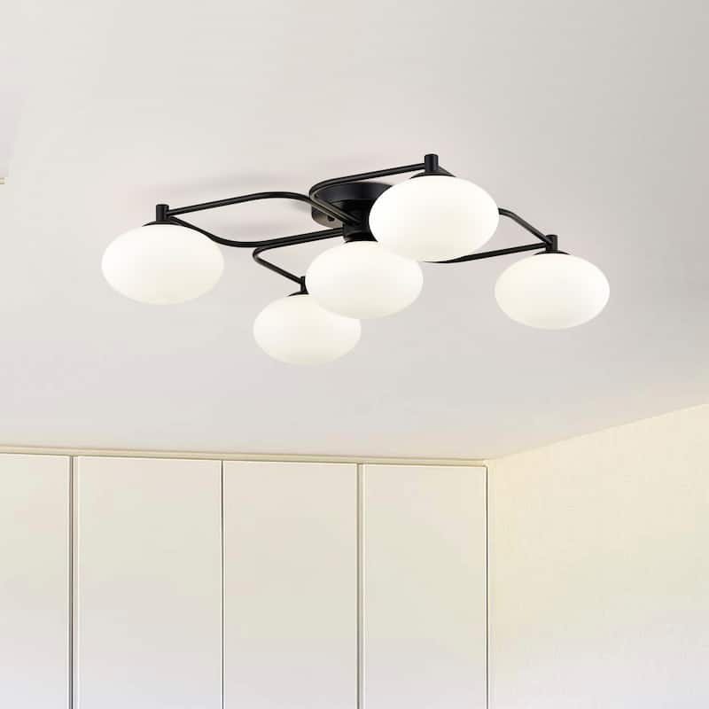Camris 5-Light Matte Black Chandelier Frosted Glass Shades