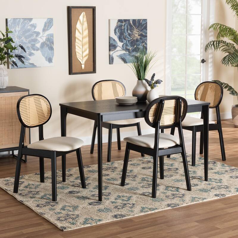 Darrion Mid-Century Modern Fabric and Finished Wood Dining Set
