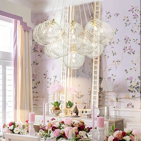 13 19 Light Modern Glam Large Sputnik Cluster Glass Globe Bubble Chandelier with Swirled Glass Bubble Globe On Sale Bed Bath Beyond 39716526