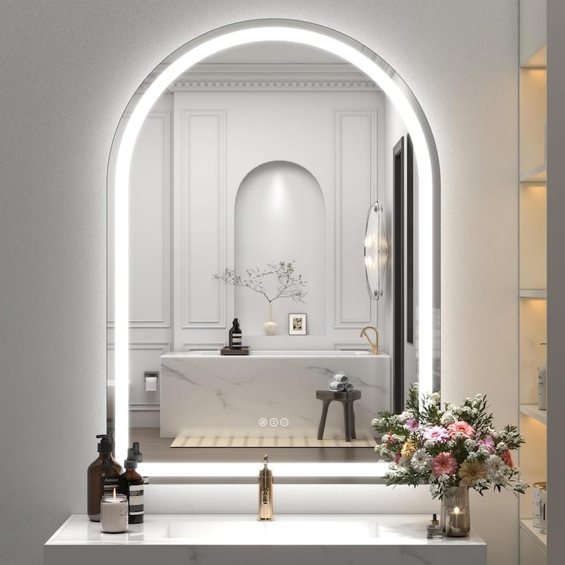 Arched LED Bathroom wall Mirror Front and Backlit light Anti Fog with 3 Year Warranty - 30x42