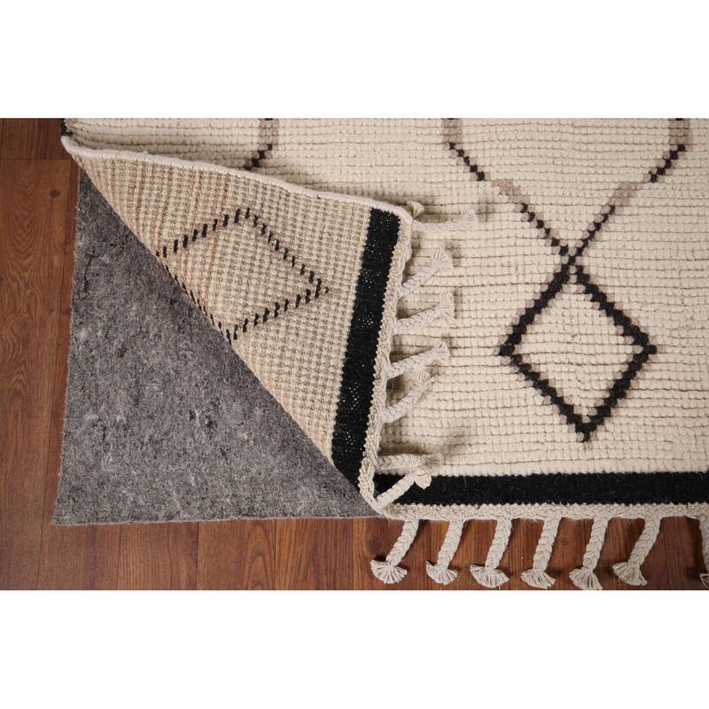 Trellis Moroccan Area Rug Handmade Oriental Beige Wool Carpet - 7'10"x 10'9"