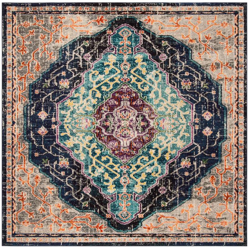 SAFAVIEH Monaco Annamae Distressed Boho Rug - 6'7" Square - Black/Blue