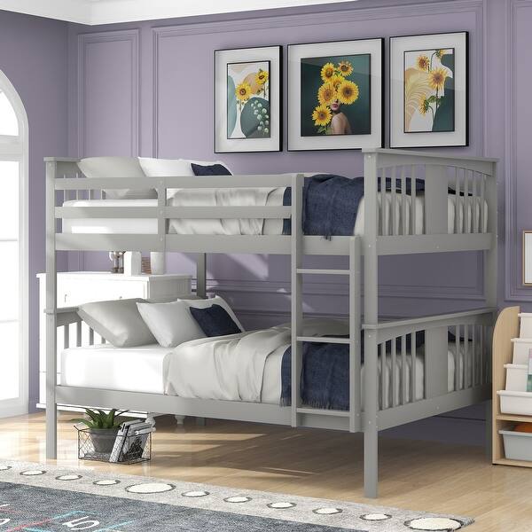 slide 2 of 36, Roomfitters Full-Over-Full Bunk Bed with Ladder, Sturdy Wooden Frame, Safety Guardrails, Space-Saving Grey