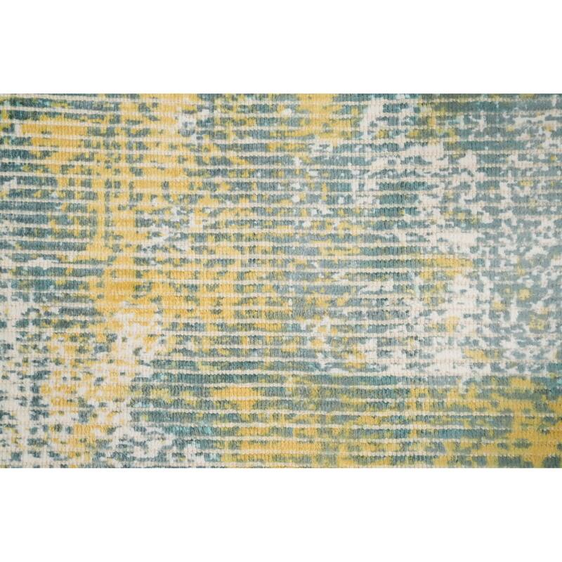 Hand Knotted Oriental Viscose Silk Carpet Modern All-Over Green Abstract Area Rug - 4' 0'' X 2' 0''