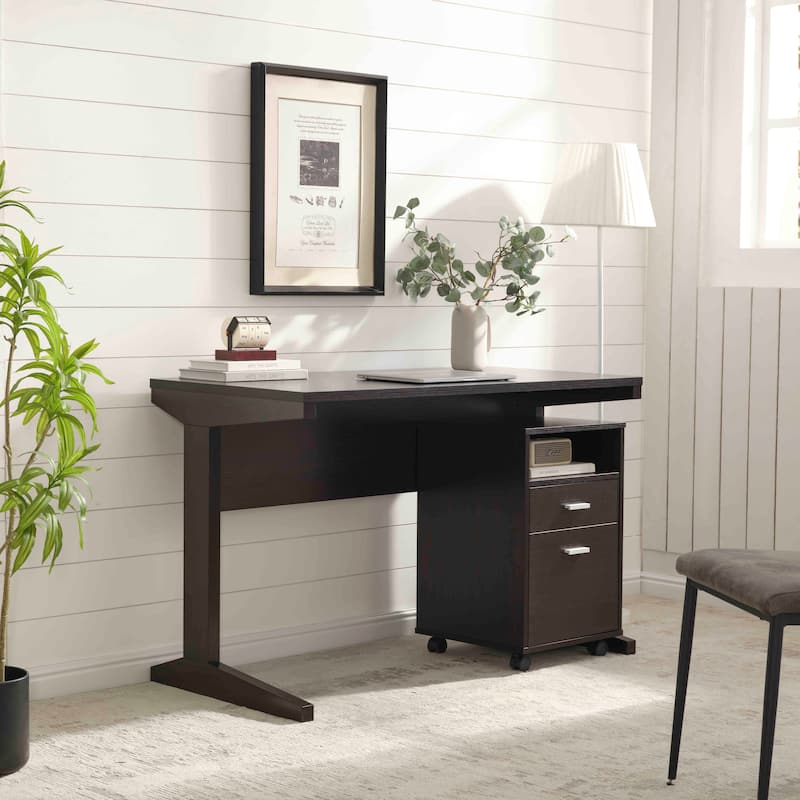 Anmytek Dark Wood Rolling Desk with 2 Drawers - Mobile Computer Desk for Home Office and Small Spaces