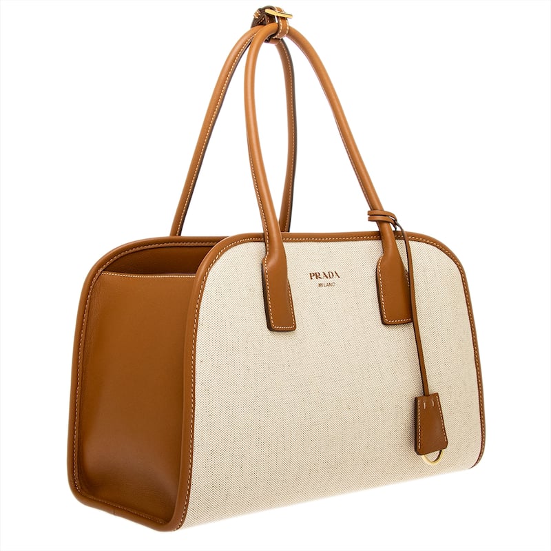 Prada Medium Canvas and Leather Top Handle Bag