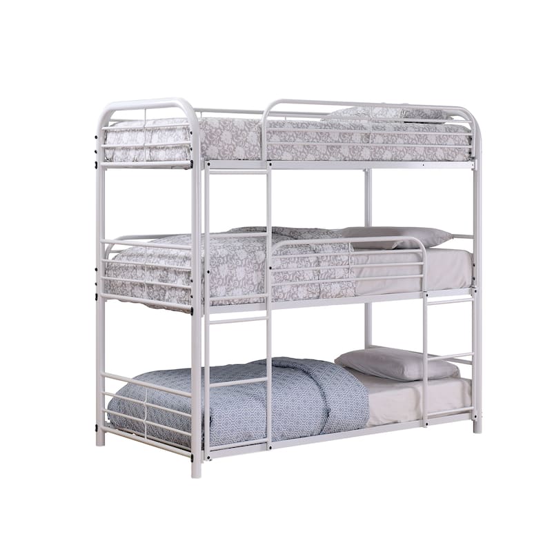 Zord Transitional Twin Metal Triple Bunk Bed with Slatted Guardrails by Furniture of America