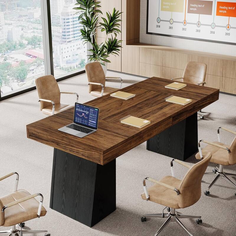 55.1" W Conference Table for 4-6 People, Modern Meeting Table - Brown & Black