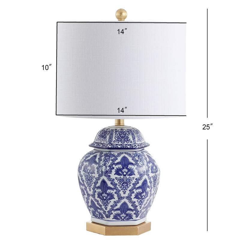 Taipei 25" Ginger Jar Ceramic/Metal LED Table Lamp, Blue/White by JONATHAN Y