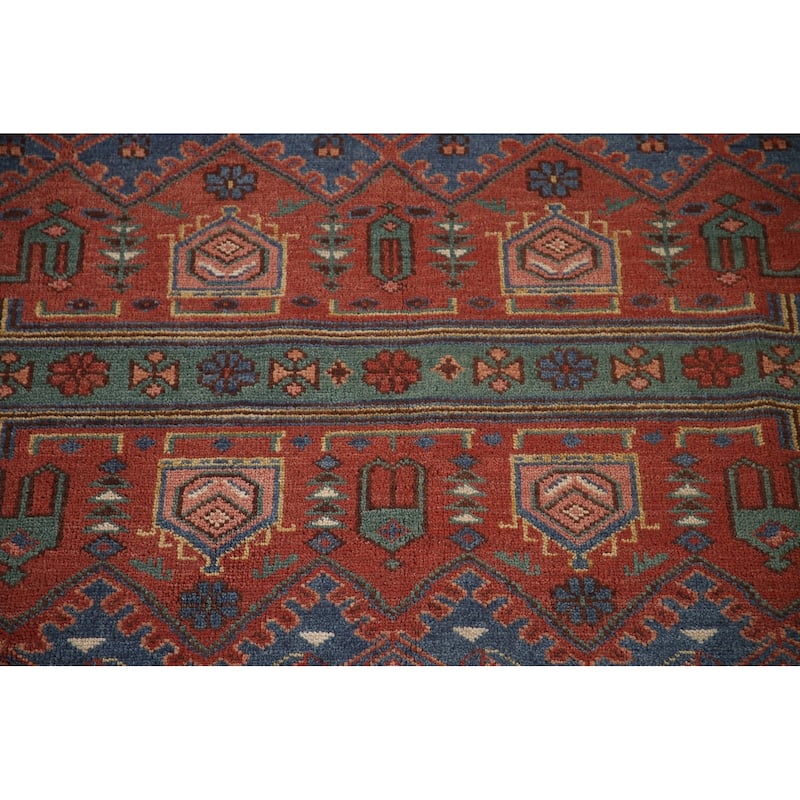 Geometric Orange Sirjan Area Rug Handmade Wool Carpet - 7'9"x 9'9"