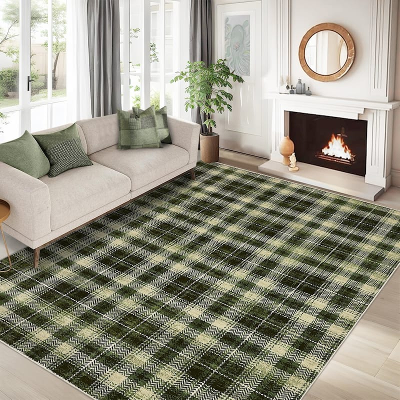 Garvee Earthy Plaid Soft Low Pile Foldable Area Rug