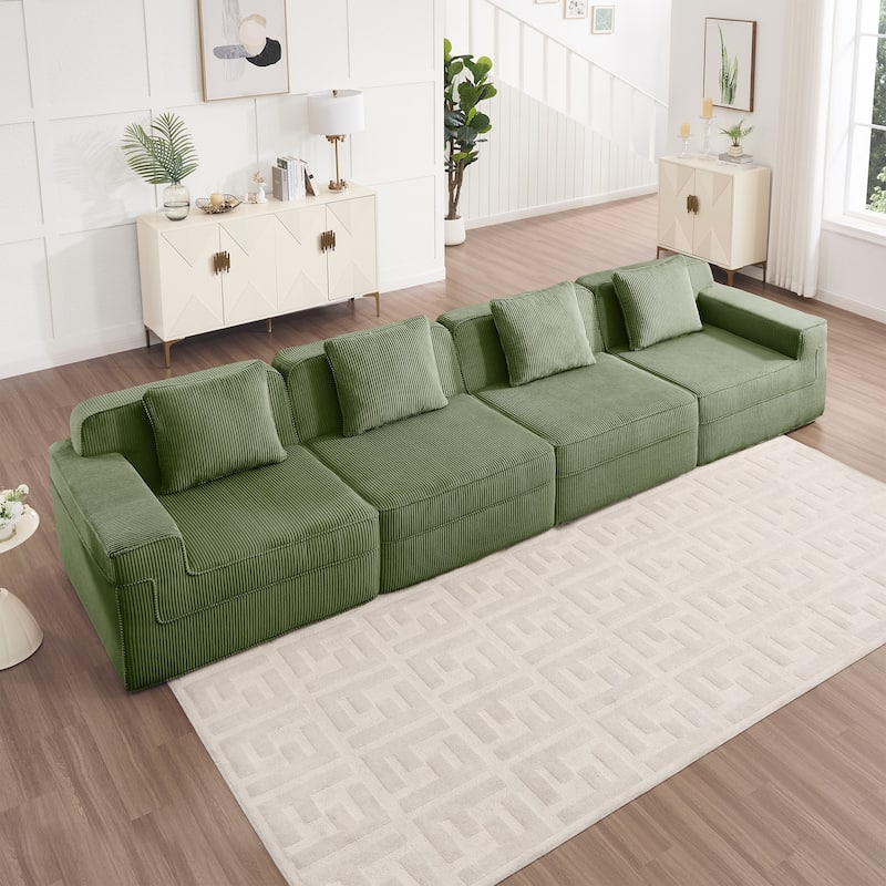 GDFStudio - Modular 4-Seater 153.5" Corduroy Boneless Cloud Sofa - Green