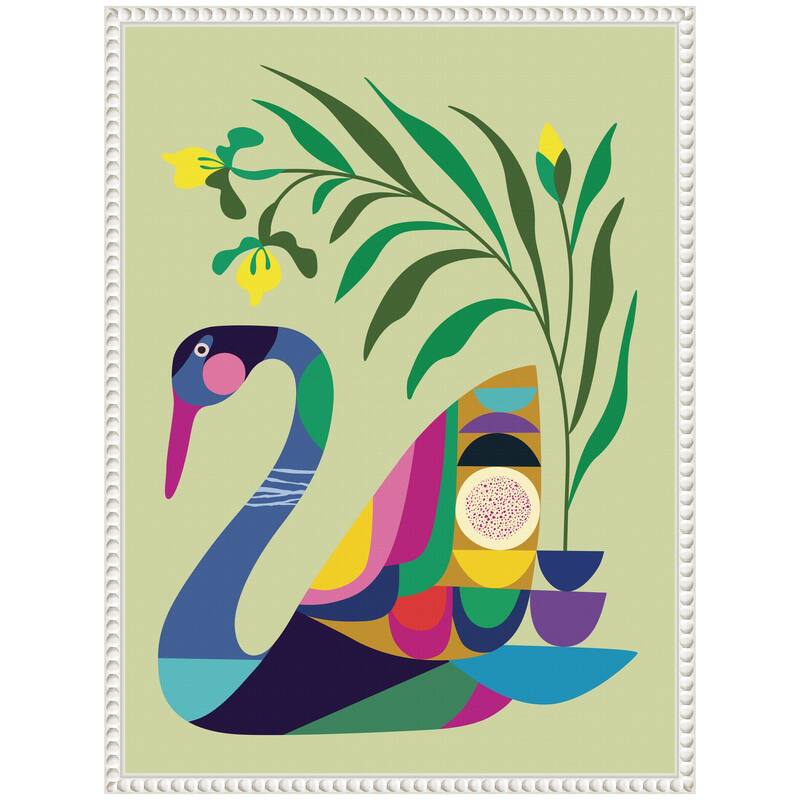 Kate and Laurel Sylvie Swan Vase Framed Canvas by Rachel Lee