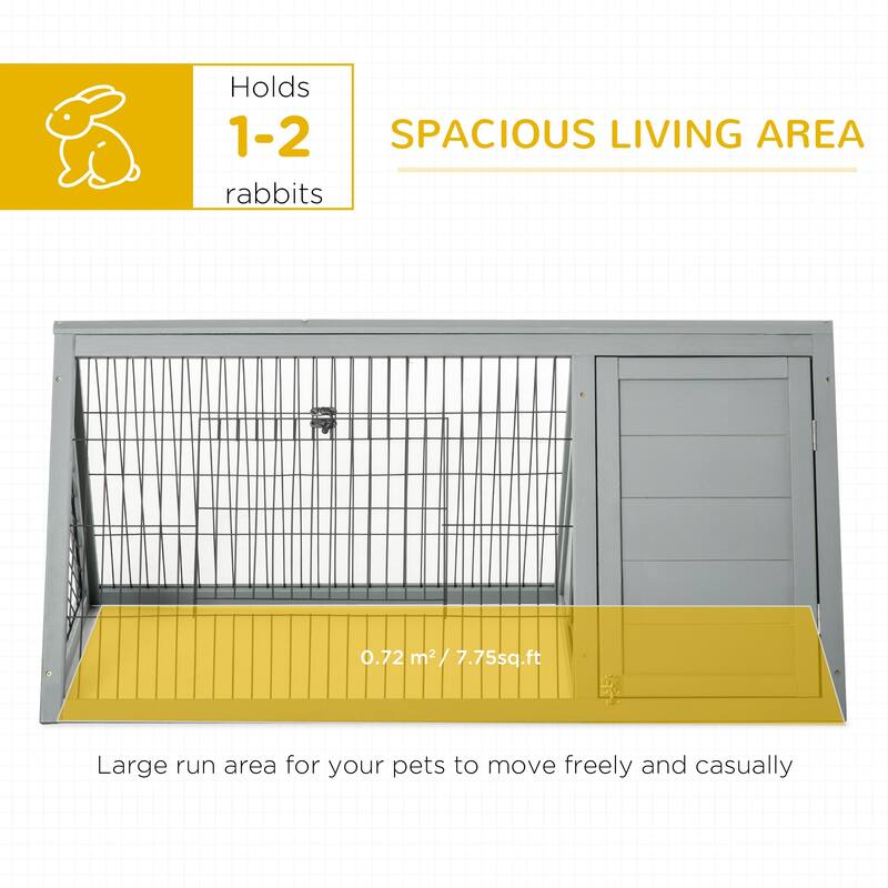 Grey Wooden Pet House with Indoor Sleeping Area & Outdoor Run, Triangular Weatherproof Design - 45.75" L x 24.5" W x 20.75" H