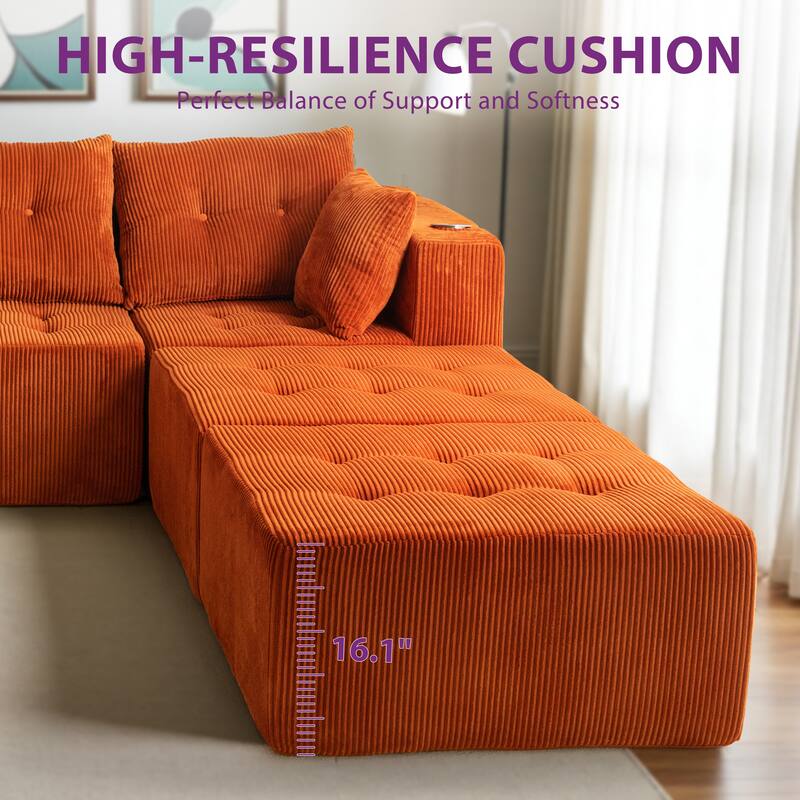 Modular 6-Seat U Shaped Sectional Sofa - 64.5"D x 129.5"W x 26.3"H