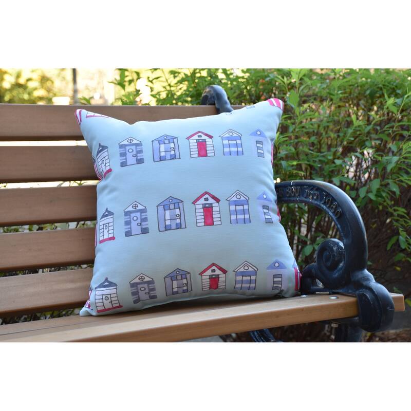 16 x 16 Inch Multi Beach Hut Stripe Print Outdoor Pillow