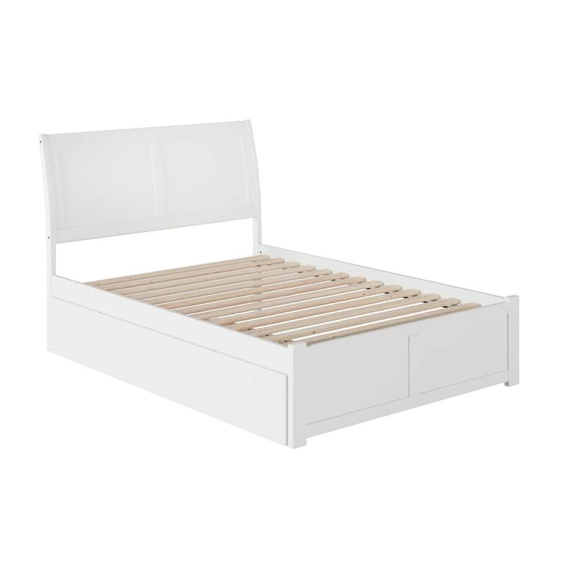 Portland Full Platform Bed with Footboard and Twin Trundle in White