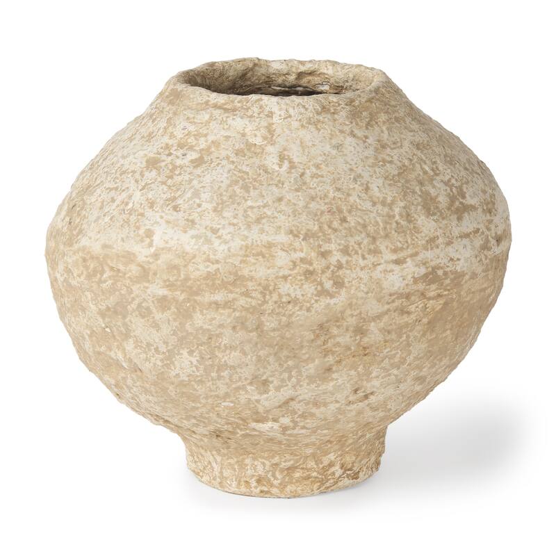 Ritu Small Beige Paper Mache Pot Vase - Small