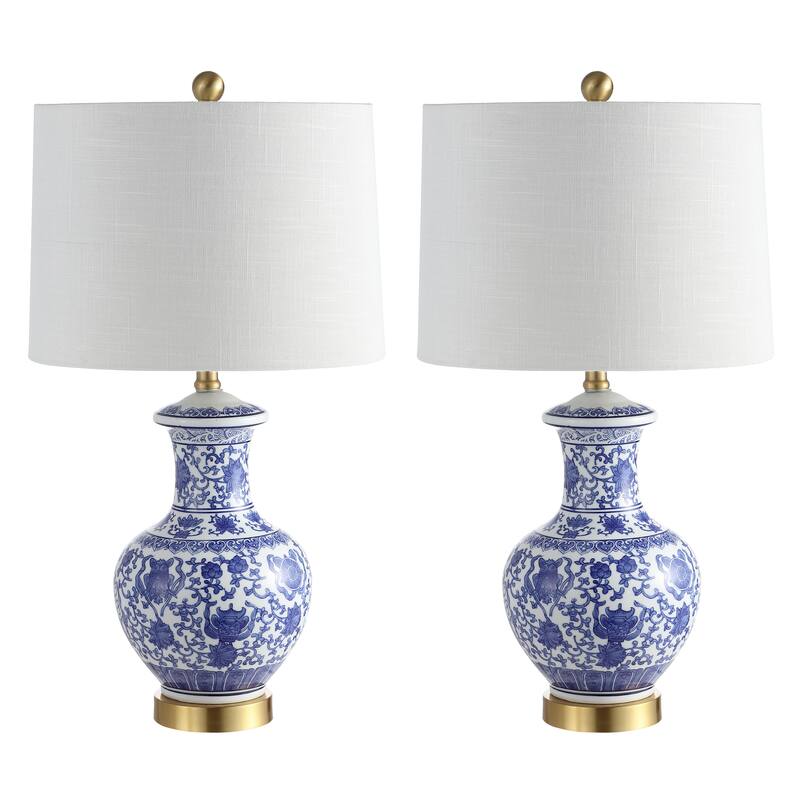 Gemma 25.25" Ceramic/Metal LED Table Lamp, Blue/White (Set of 2) by JONATHAN Y